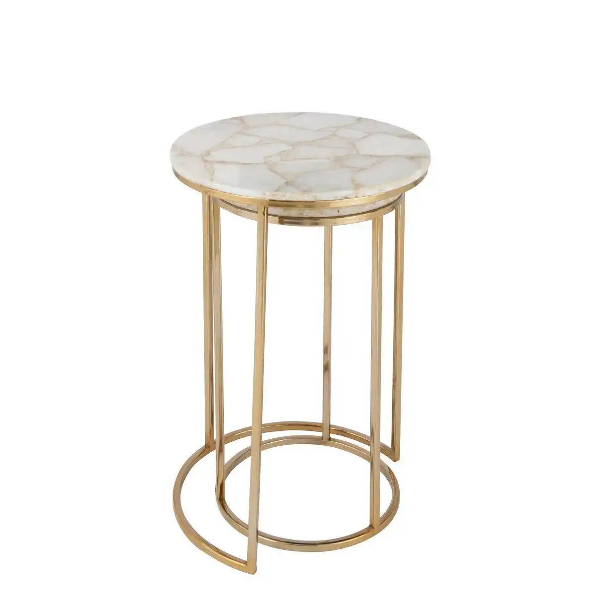 J-Line Beistelltisch Quartz – Stein/Metall – Weiß/Gold – 2er-Set - HomeDesign Knaus