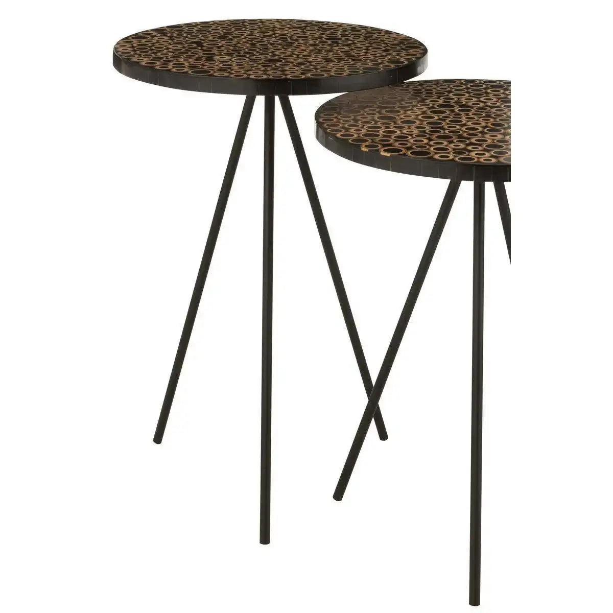 J-Line Beistelltisch Rings – Holz/Glas – Braun/Schwarz – 2er-Set - HomeDesign Knaus