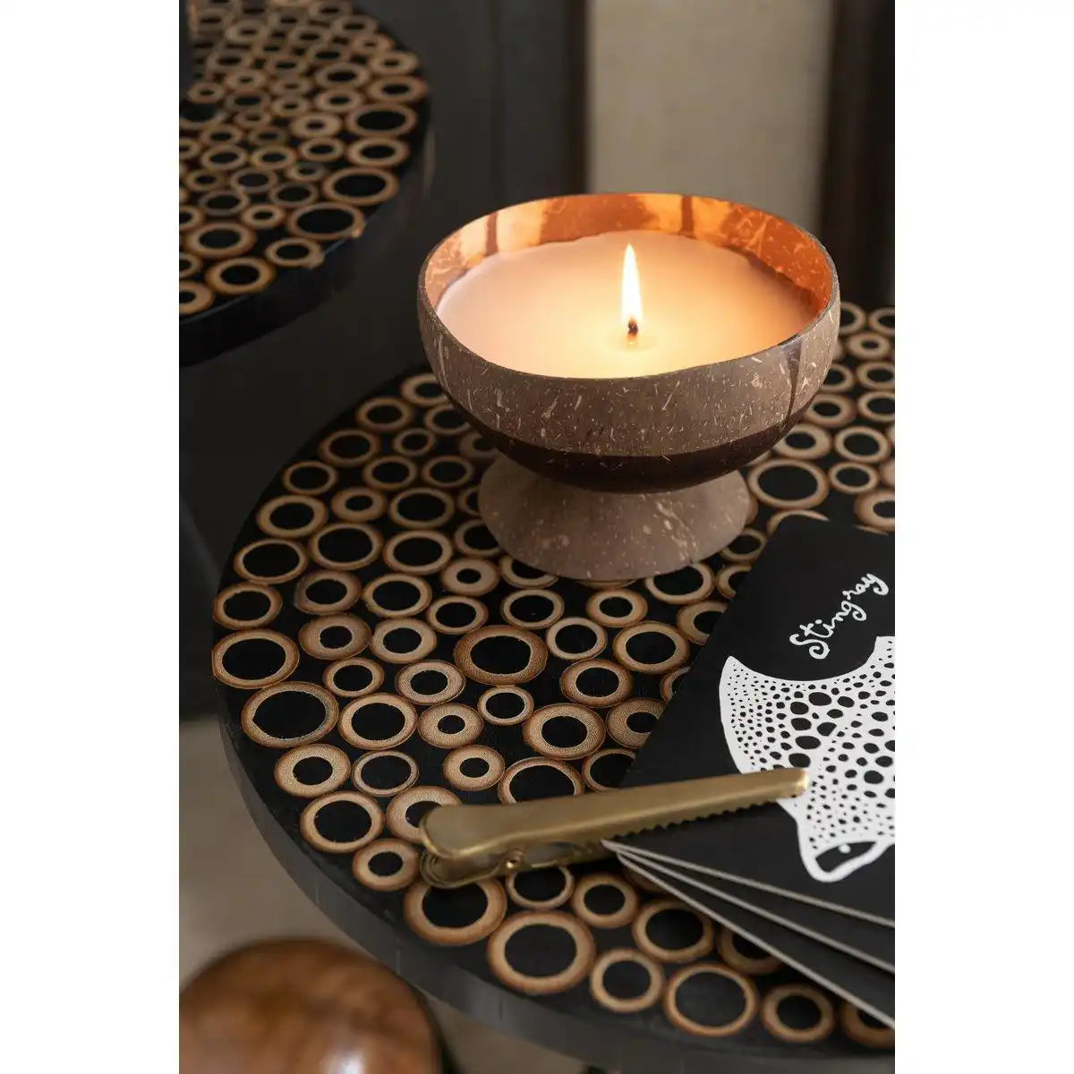 J-Line Beistelltisch Rings – Holz/Glas – Braun/Schwarz – 2er-Set - HomeDesign Knaus