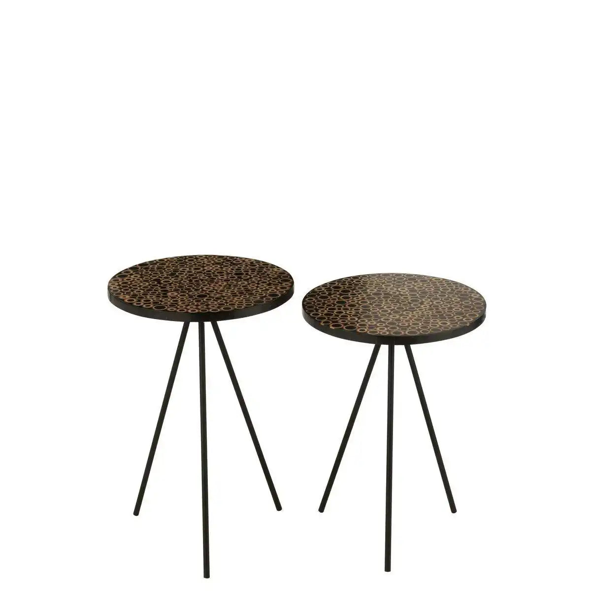 J-Line Beistelltisch Rings – Holz/Glas – Braun/Schwarz – 2er-Set - HomeDesign Knaus