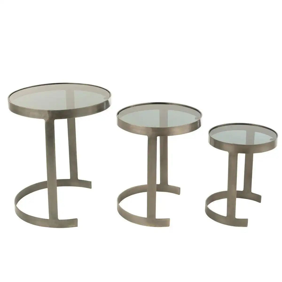 J-Line Beistelltisch Rund – Eisen/Glas – Grau – 3er-Set - HomeDesign Knaus