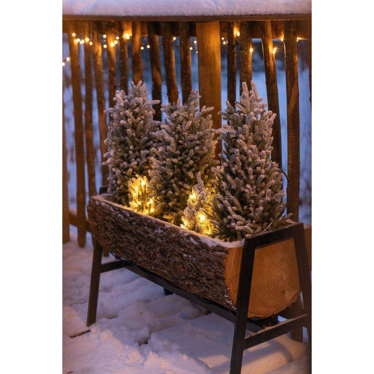 J-Line Blumentopf auf Fuß, Halbstamm, Paulownia-Holz/Eisen, Natur/Schwarz, groß - HomeDesign Knaus