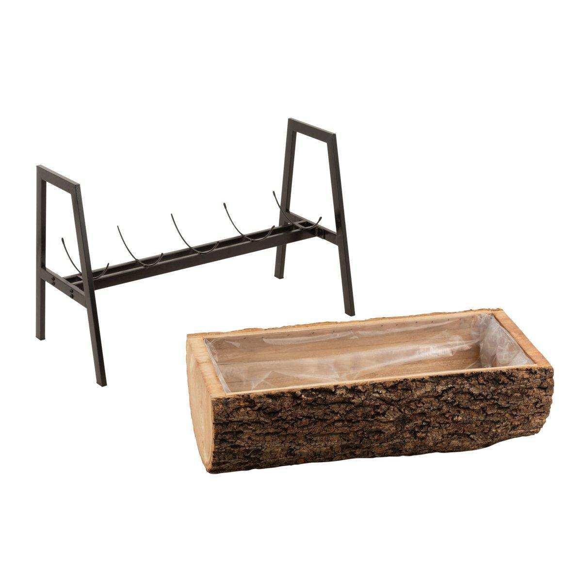 J-Line Blumentopf auf Fuß, Halbstamm, Paulownia-Holz/Eisen, Natur/Schwarz, groß - HomeDesign Knaus