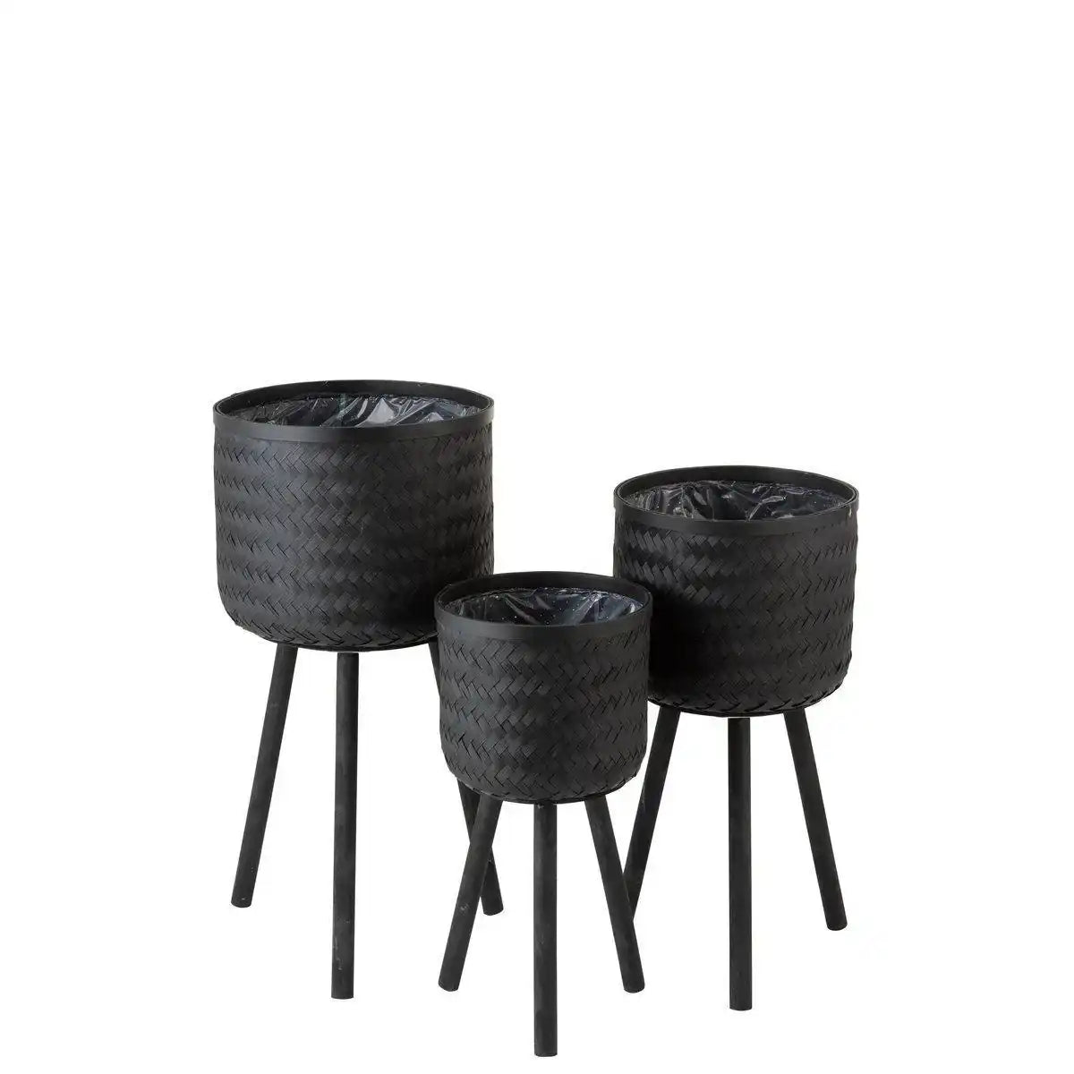 J-Line Blumentopf Bambus - Jute - Schwarz - Ø 37 cm - 3 Stück - HomeDesign Knaus