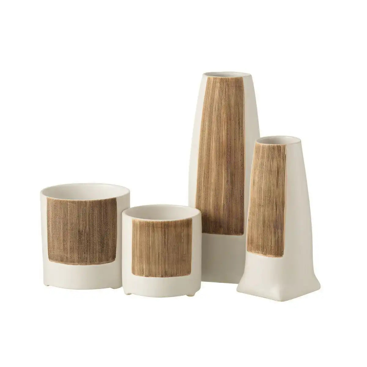 J-Line Blumentopf Ibiza Round - Keramik - Weiß/Braun - Groß - Ø 14,50 cm - HomeDesign Knaus