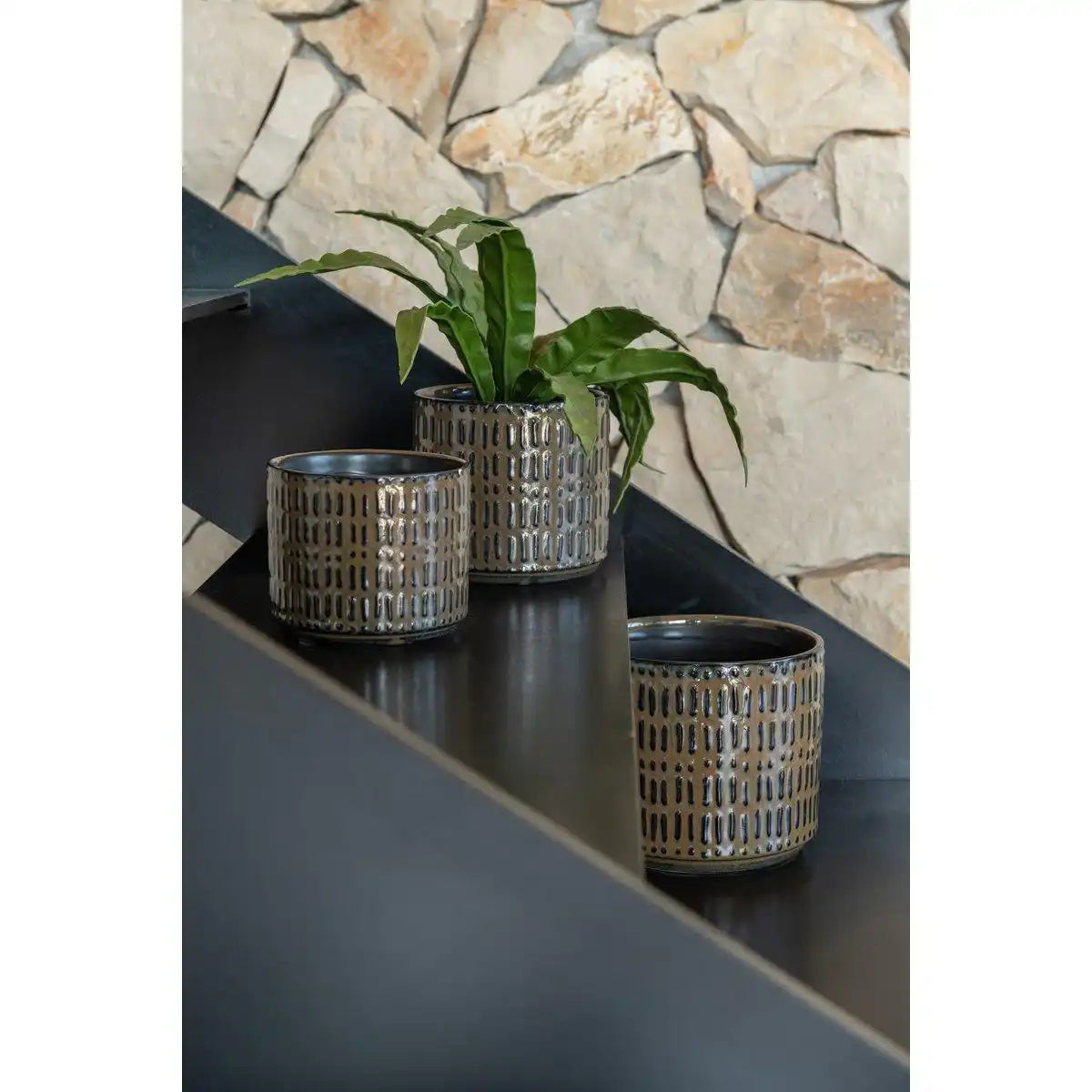 J-Line Blumentopf Stripe Keramik Schwarz/Braun Klein - HomeDesign Knaus