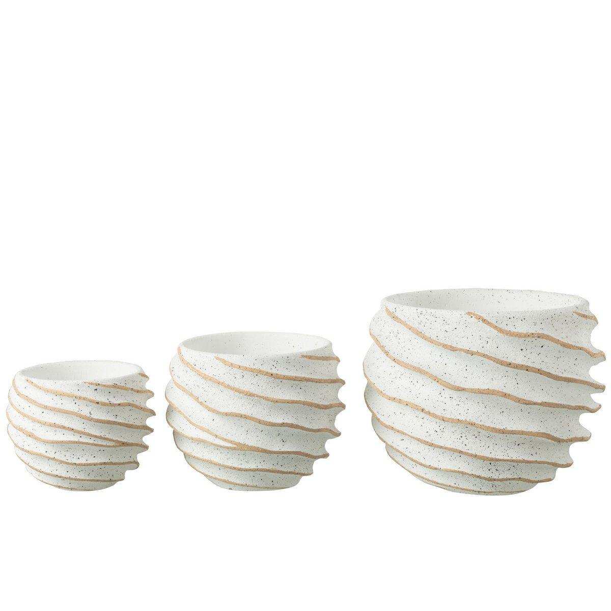 J-Line Blumentopf Stripe - Keramik - Weiß/Beige - Groß - Ø 27 cm - HomeDesign Knaus