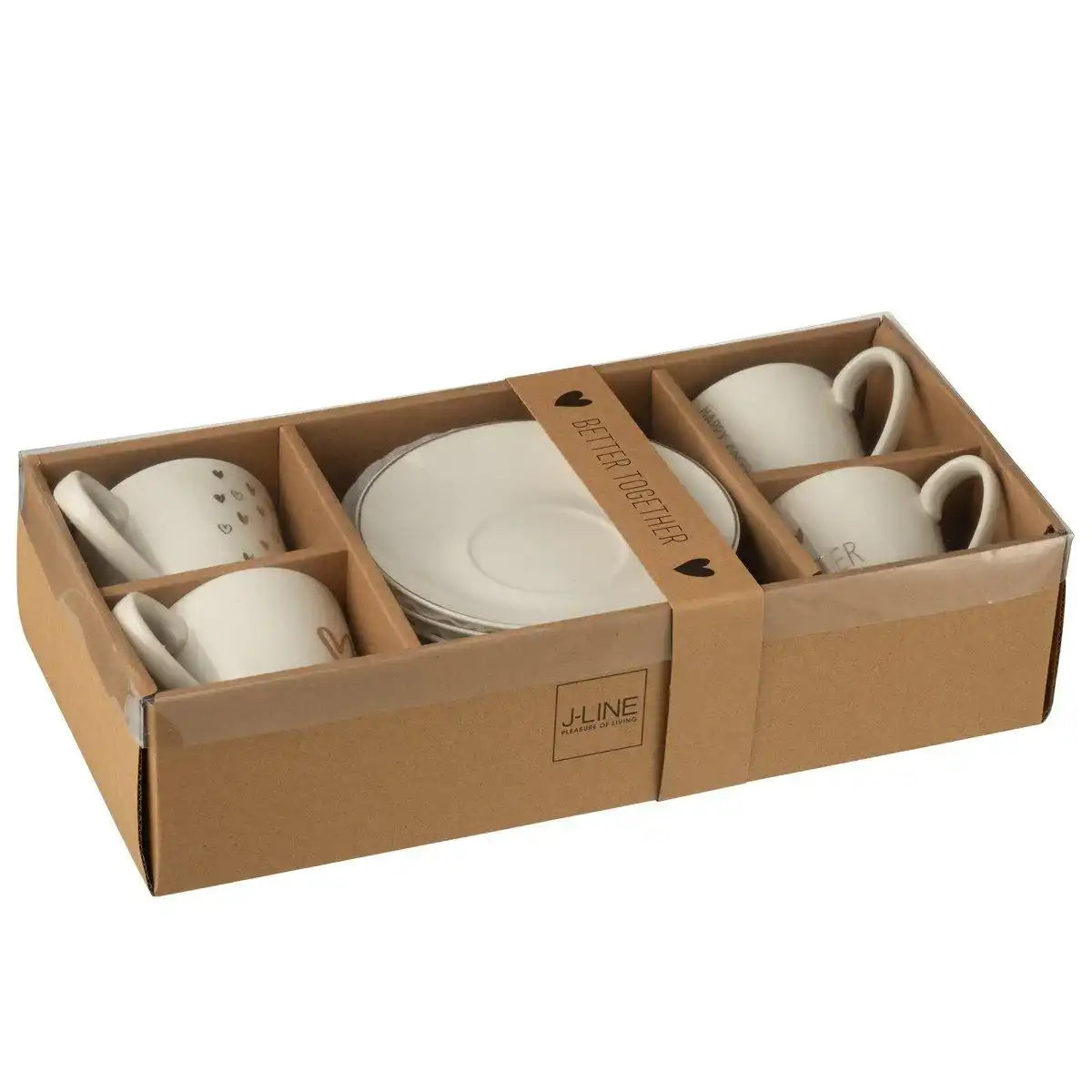J-Line Box 4 Beutel + Geschirr, Herz-Geschenkbox, Keramik, Weiß, groß - HomeDesign Knaus
