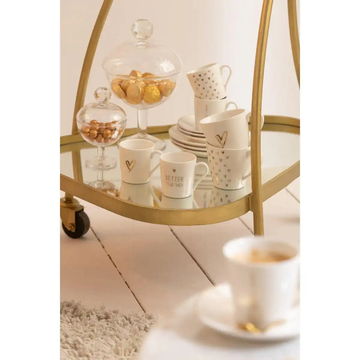 J-Line Box 4 Beutel + Geschirr, Herz-Geschenkbox, Keramik, Weiß, groß - HomeDesign Knaus