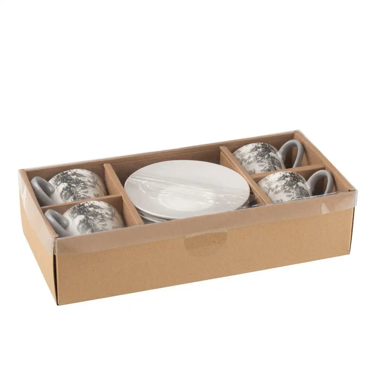 J-Line Box 4 Beutel + Geschirr Rentier Geschenkbox Keramik Grau Groß - HomeDesign Knaus