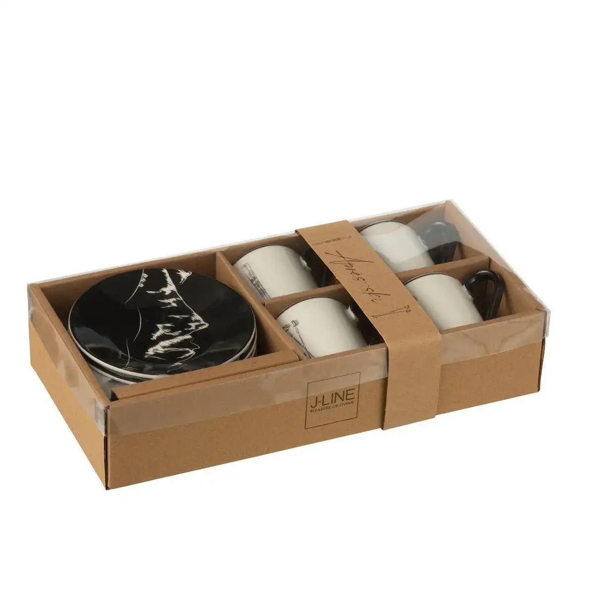 J-Line Box 4 Kaffeebeutel + Untertassen Geschenkbox Keramik Schwarz/Weiß Klein - HomeDesign Knaus