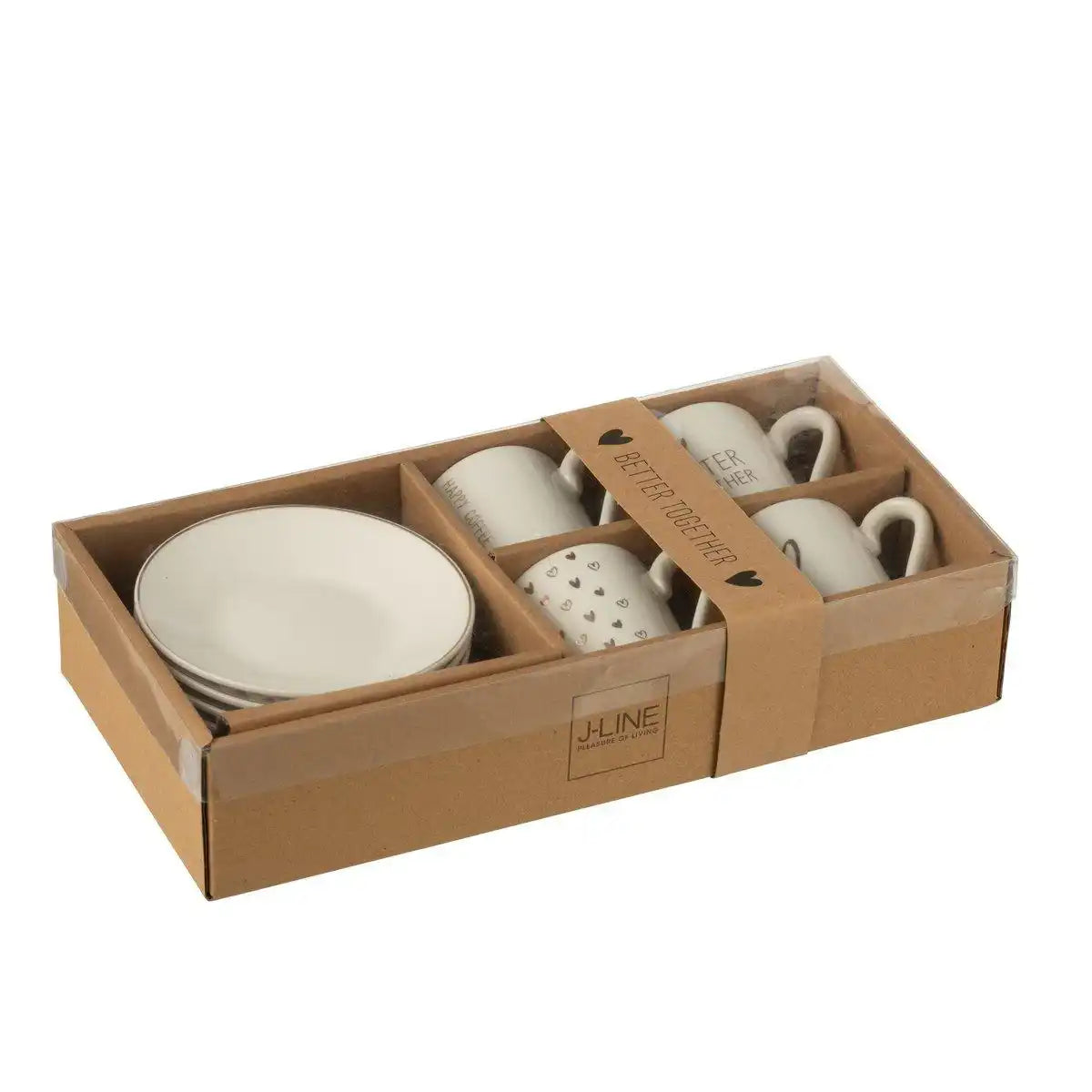 J-Line Box 4 Kaffeebeutel + Untertassen, Herz-Geschenkbox, Keramik, Weiß, klein - HomeDesign Knaus