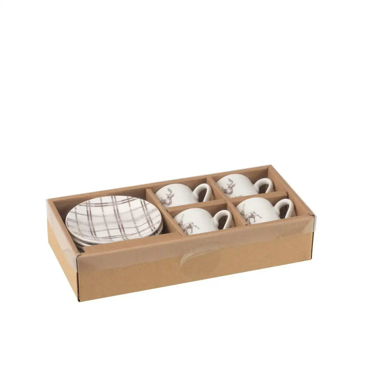 J-Line Box 4 Kaffeebeutel + Untertassen Rentier-Geschenkbox aus Keramik weiß/braun klein - HomeDesign Knaus