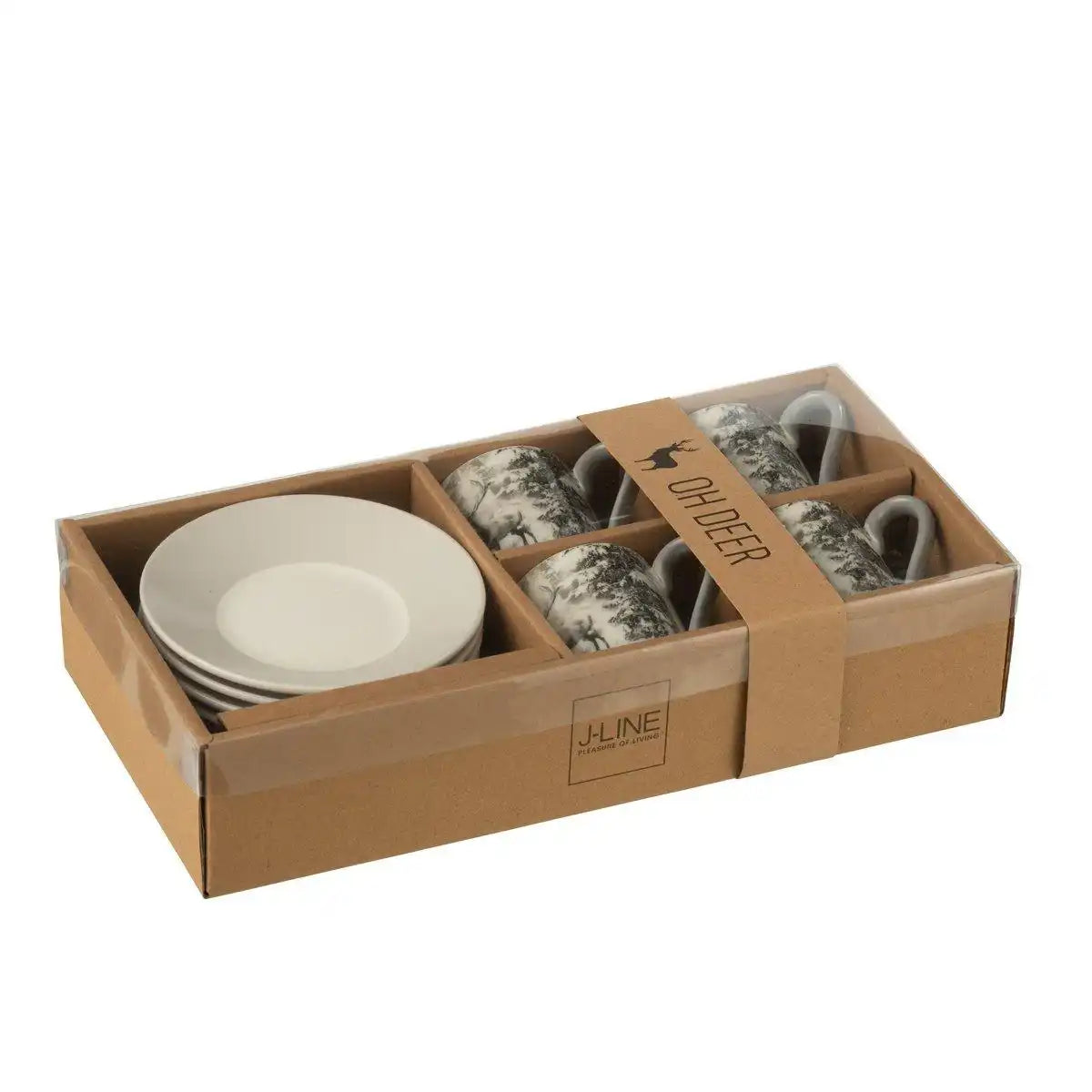 J-Line Box 4 Kaffeebeutel + Untertassen Rentier Geschenkbox Keramik Grau Klein - HomeDesign Knaus