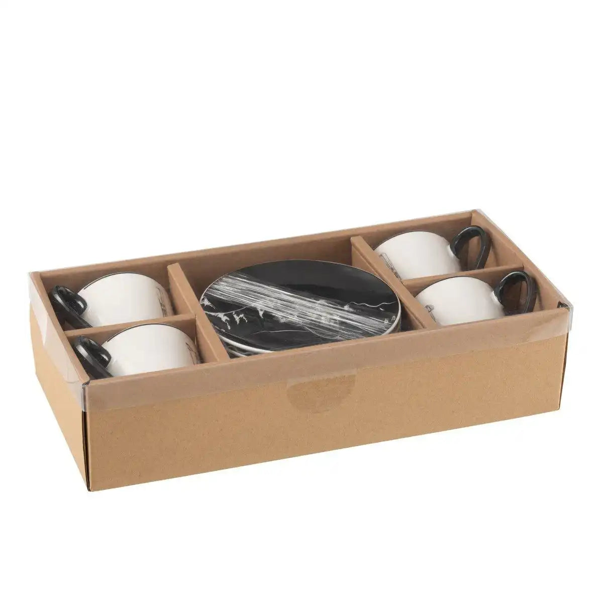 J-Line Box 4 Teebeutel + Geschirr Geschenkbox Keramik Schwarz/Weiß Groß - HomeDesign Knaus