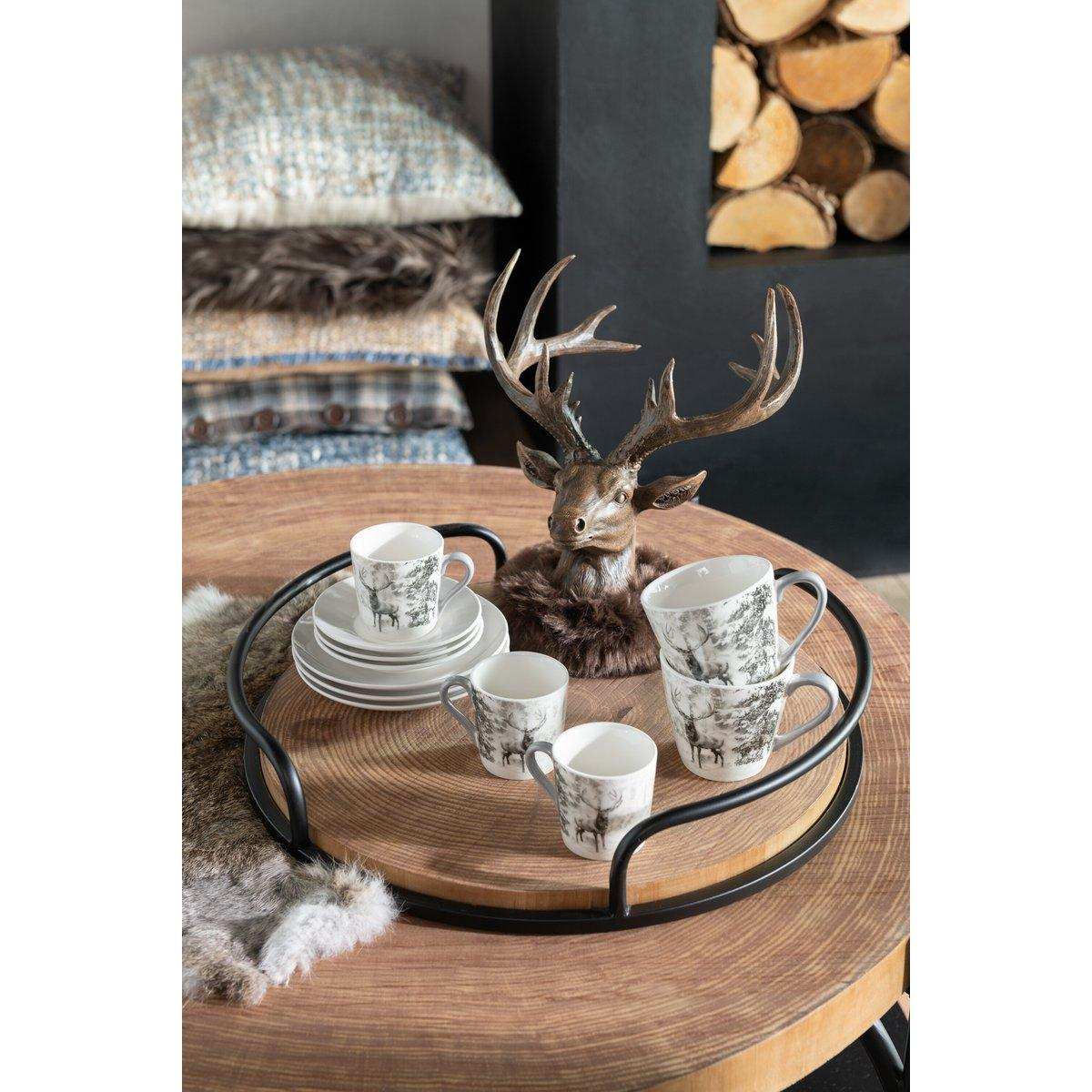 J-Line Box 4 Teebeutel + Geschirr, Rentier-Geschenkbox, Keramik, Weiß/Braun, groß - HomeDesign Knaus