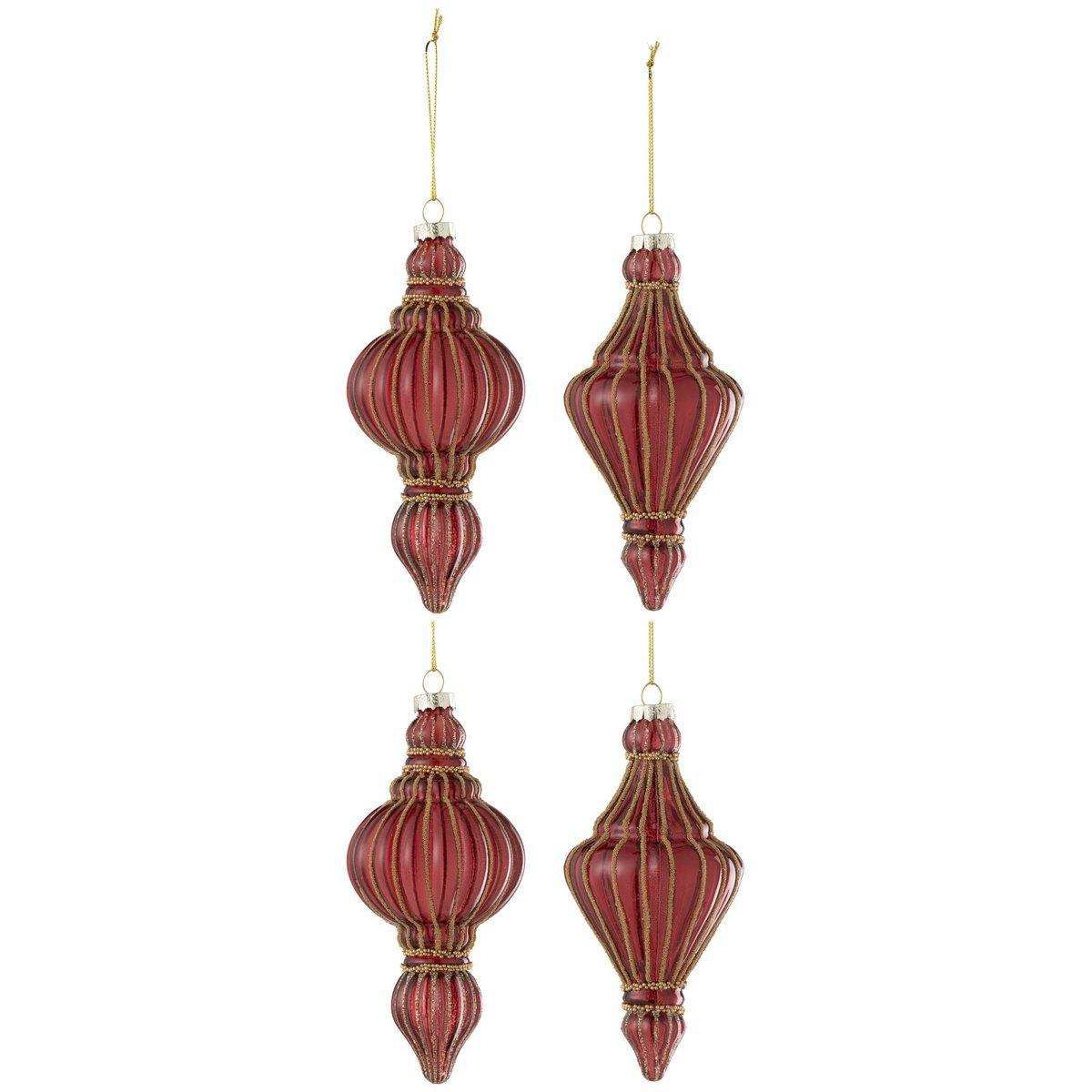 J-Line Box mit 4 Weihnachtskugeln, 2+2 Tropfen, Ornament, Glas, Rot/Gold - HomeDesign Knaus