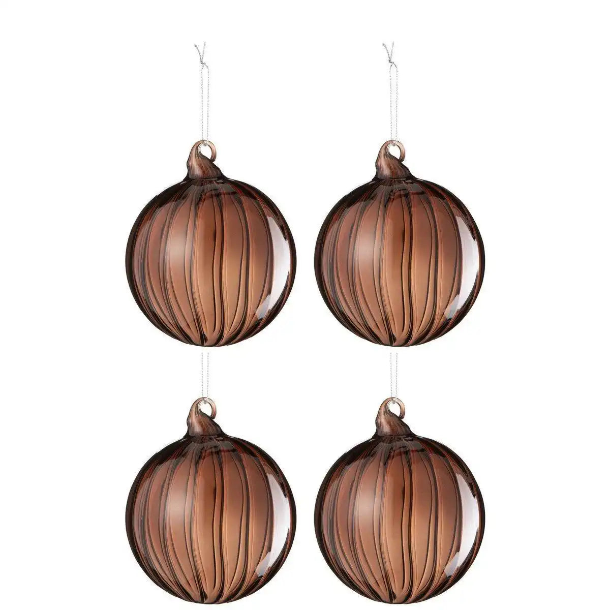 J-Line Box mit 4 Weihnachtskugeln aus geripptem Glas, dunkelbraun, groß - HomeDesign Knaus
