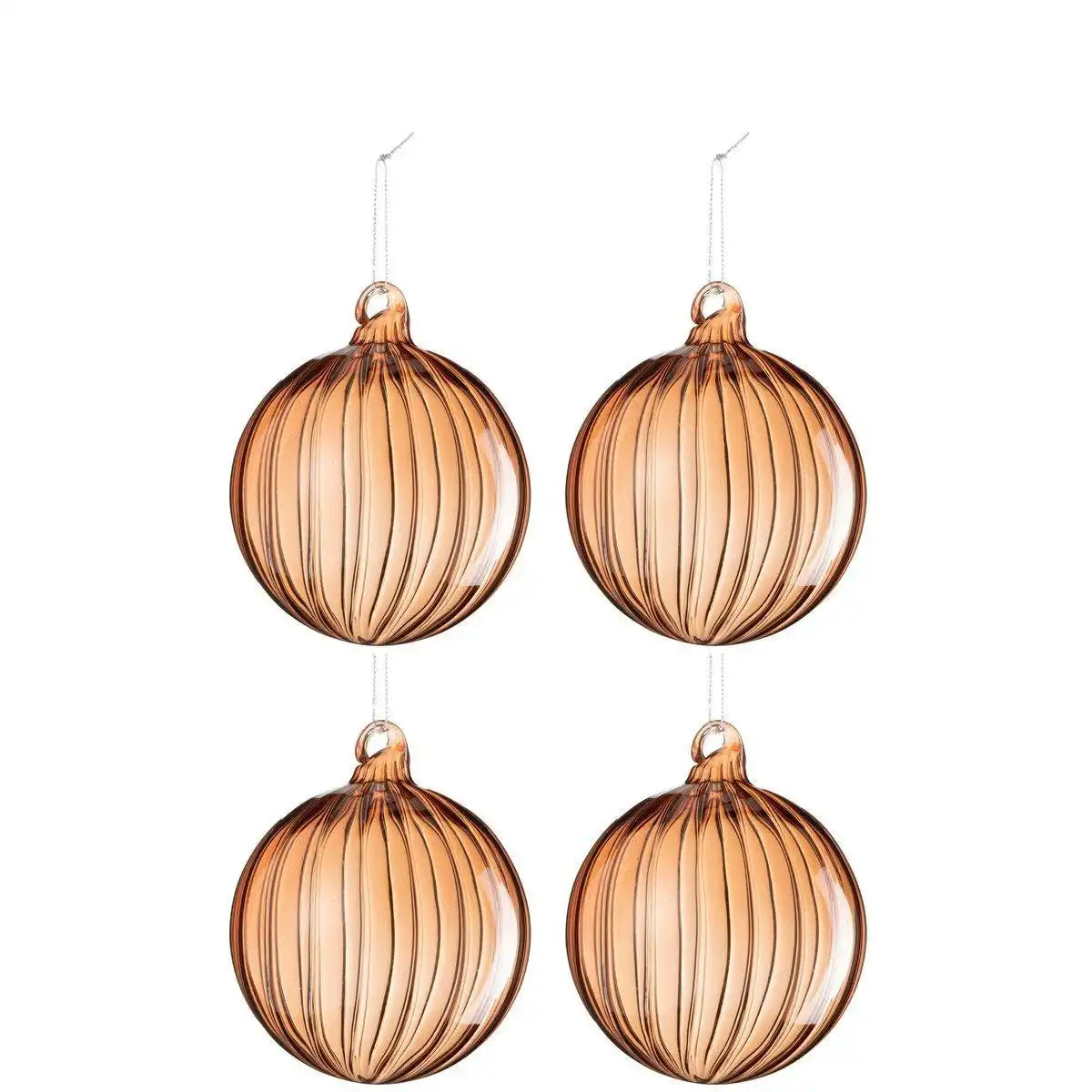 J-Line Box mit 4 Weihnachtskugeln aus geripptem Glas, hellbraun, groß - HomeDesign Knaus