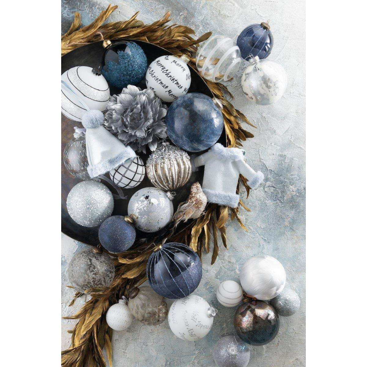 J-Line Box mit 4 Weihnachtskugeln aus Glas, matt, Eisblau, mittelgroß, 10 cm - HomeDesign Knaus