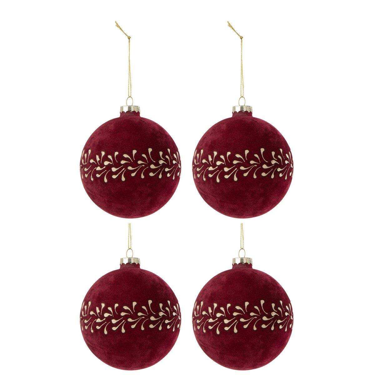 J-Line Box mit 4 Weihnachtskugeln Motiv Samt Bordeaux/Gold - HomeDesign Knaus