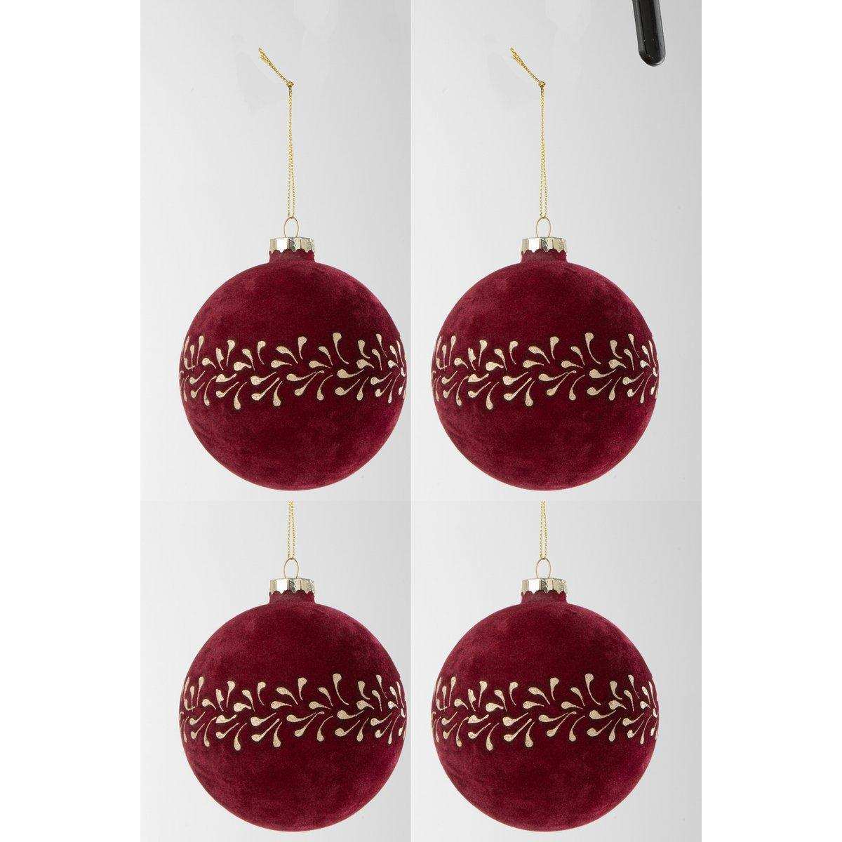 J-Line Box mit 4 Weihnachtskugeln Motiv Samt Bordeaux/Gold - HomeDesign Knaus