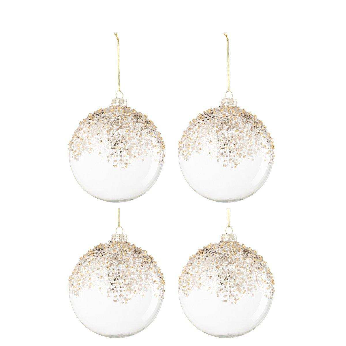 J-Line Box mit 4 Weihnachtskugeln, Pailletten, Glas, transparent/goldfarben - HomeDesign Knaus