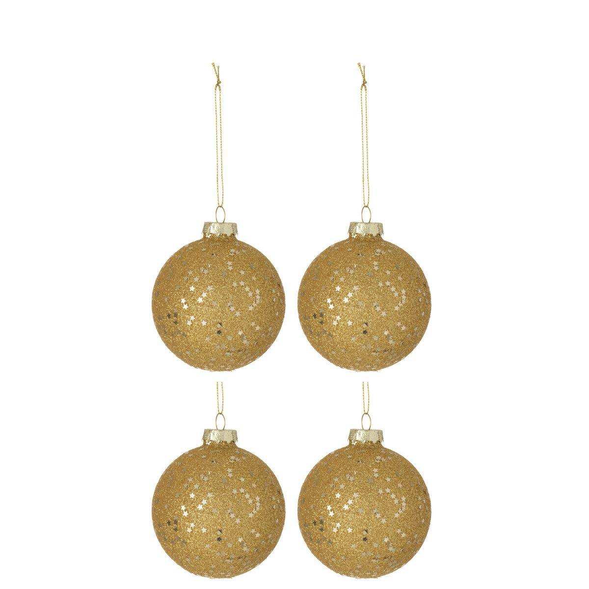 J-Line Box mit 4 Weihnachtskugeln Sterne Glas Gold Medium - HomeDesign Knaus