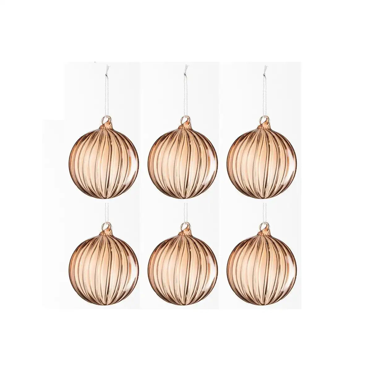 J-Line Box mit 6 Weihnachtskugeln aus geripptem Glas, hellbraun, klein - HomeDesign Knaus