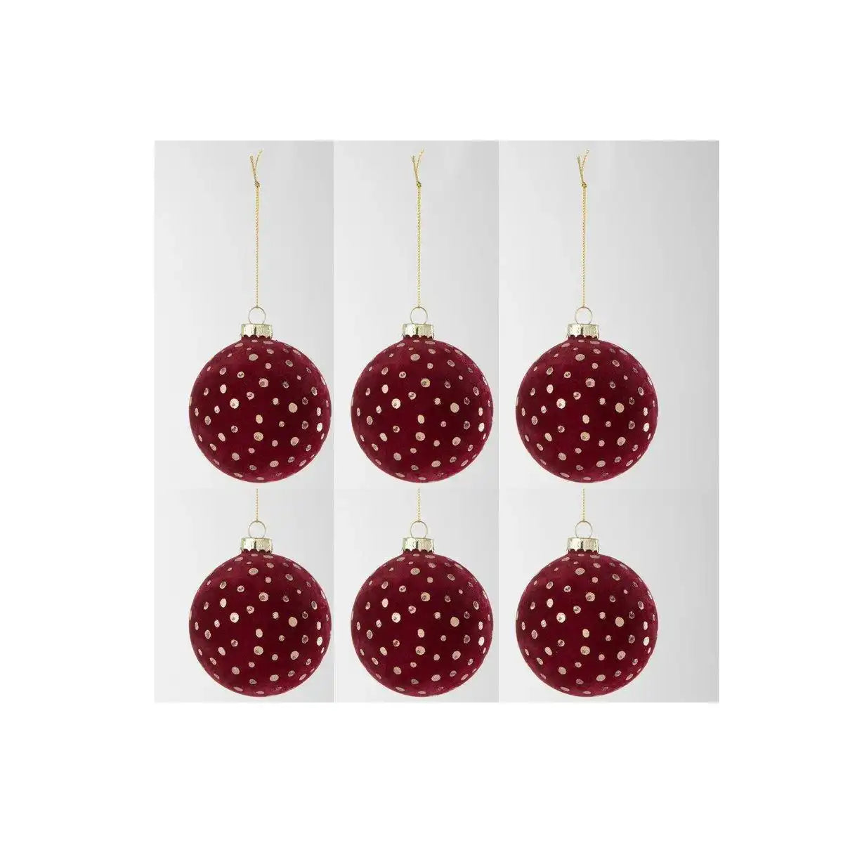 J-Line Box mit 6 Weihnachtskugeln, Punkte, Samt, Bordeaux/Gold - HomeDesign Knaus