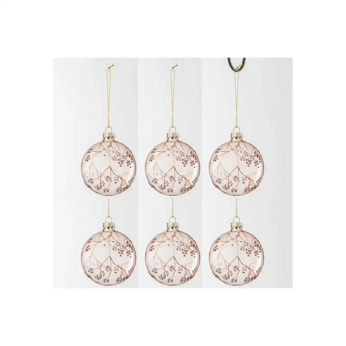 J-Line Box mit 6 Weihnachtskugelzweigen aus Glas, hellrosa, klein - HomeDesign Knaus