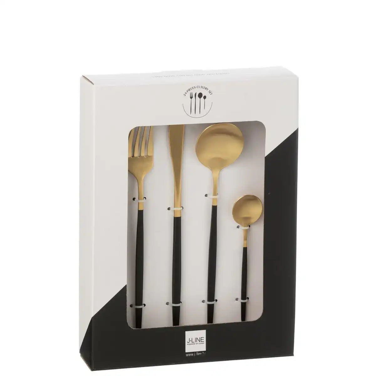 J-Line Boxbesteck A 24-teilig, Edelstahl, Mattgold + Schwarz - HomeDesign Knaus
