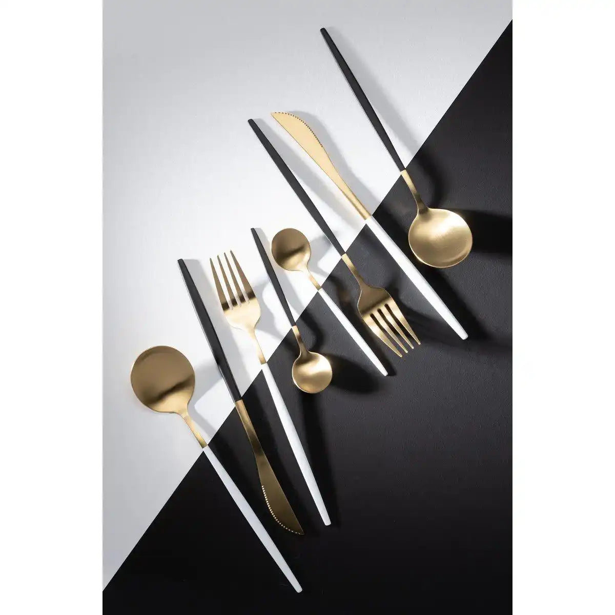 J-Line Boxbesteck A 24-teilig, Edelstahl, Mattgold + Schwarz - HomeDesign Knaus