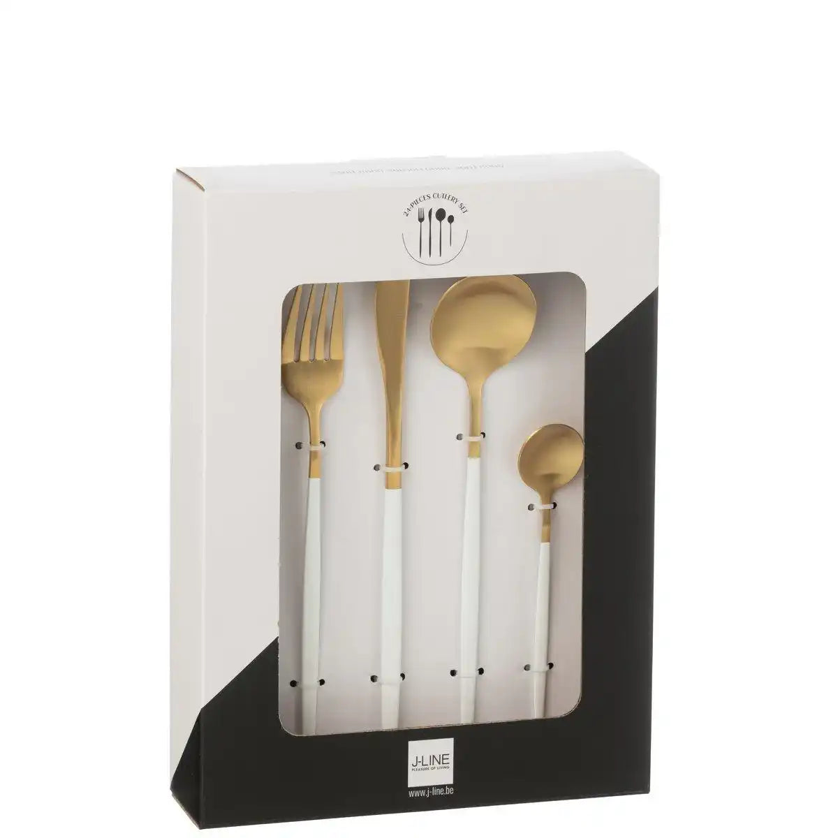 J-Line Boxbesteck A 24-teilig, Edelstahl mattgold + weiß - HomeDesign Knaus