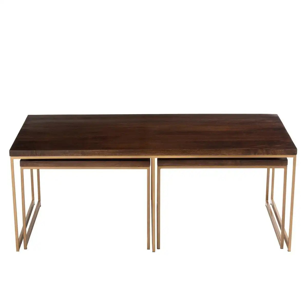 J-Line Couchtisch Rafi 3-teilig Eisen/Holz - Gold/Dunkelbraun - HomeDesign Knaus
