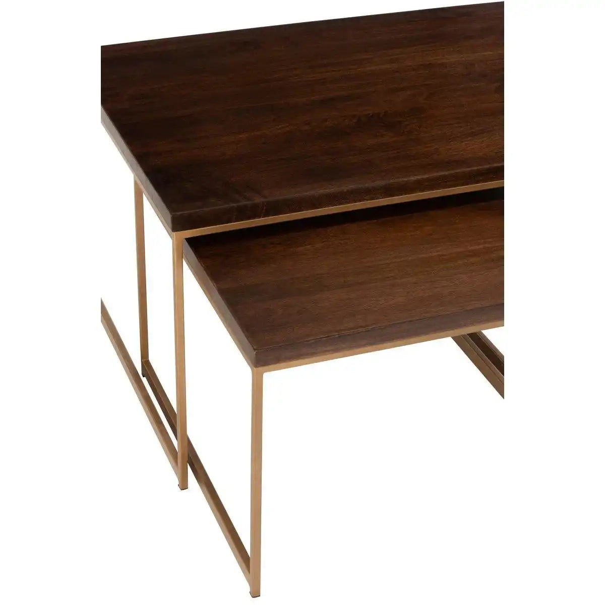 J-Line Couchtisch Rafi 3-teilig Eisen/Holz - Gold/Dunkelbraun - HomeDesign Knaus