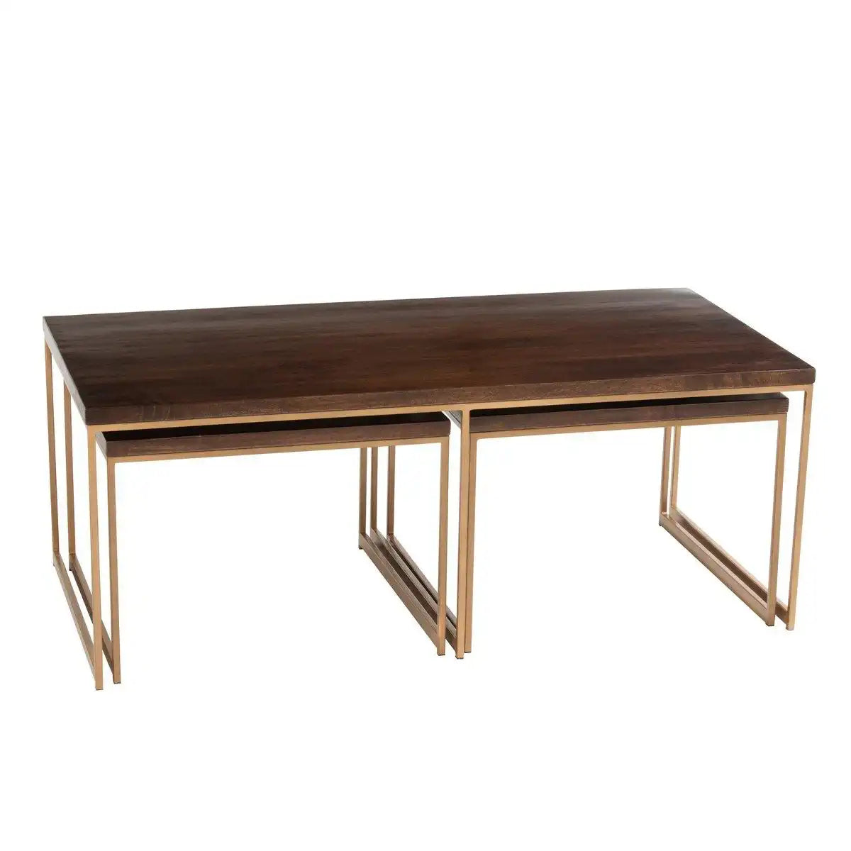 J-Line Couchtisch Rafi 3-teilig Eisen/Holz - Gold/Dunkelbraun - HomeDesign Knaus