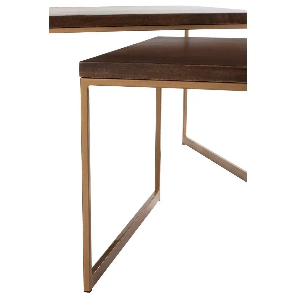 J-Line Couchtisch Rafi 3-teilig Eisen/Holz - Gold/Dunkelbraun - HomeDesign Knaus