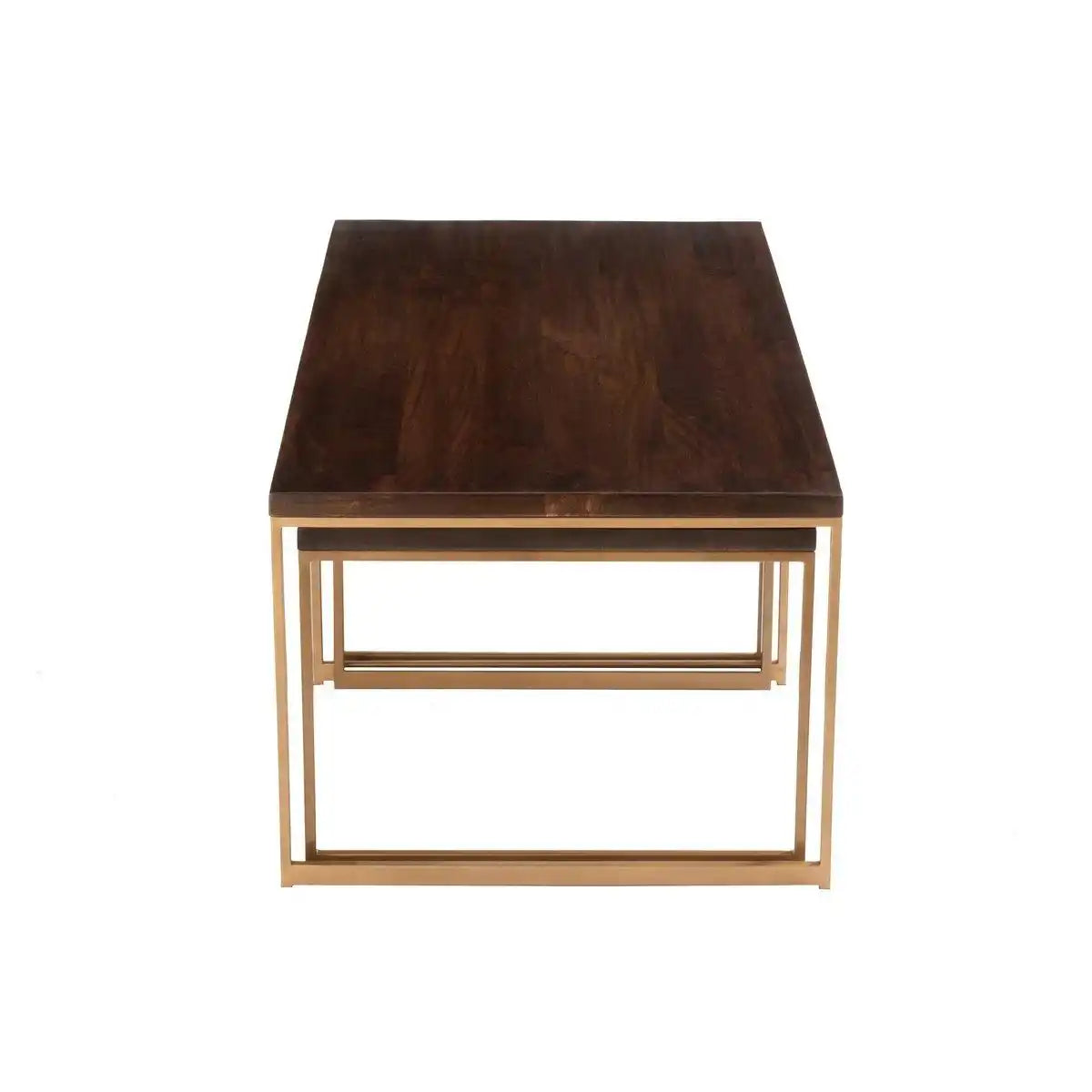 J-Line Couchtisch Rafi 3-teilig Eisen/Holz - Gold/Dunkelbraun - HomeDesign Knaus