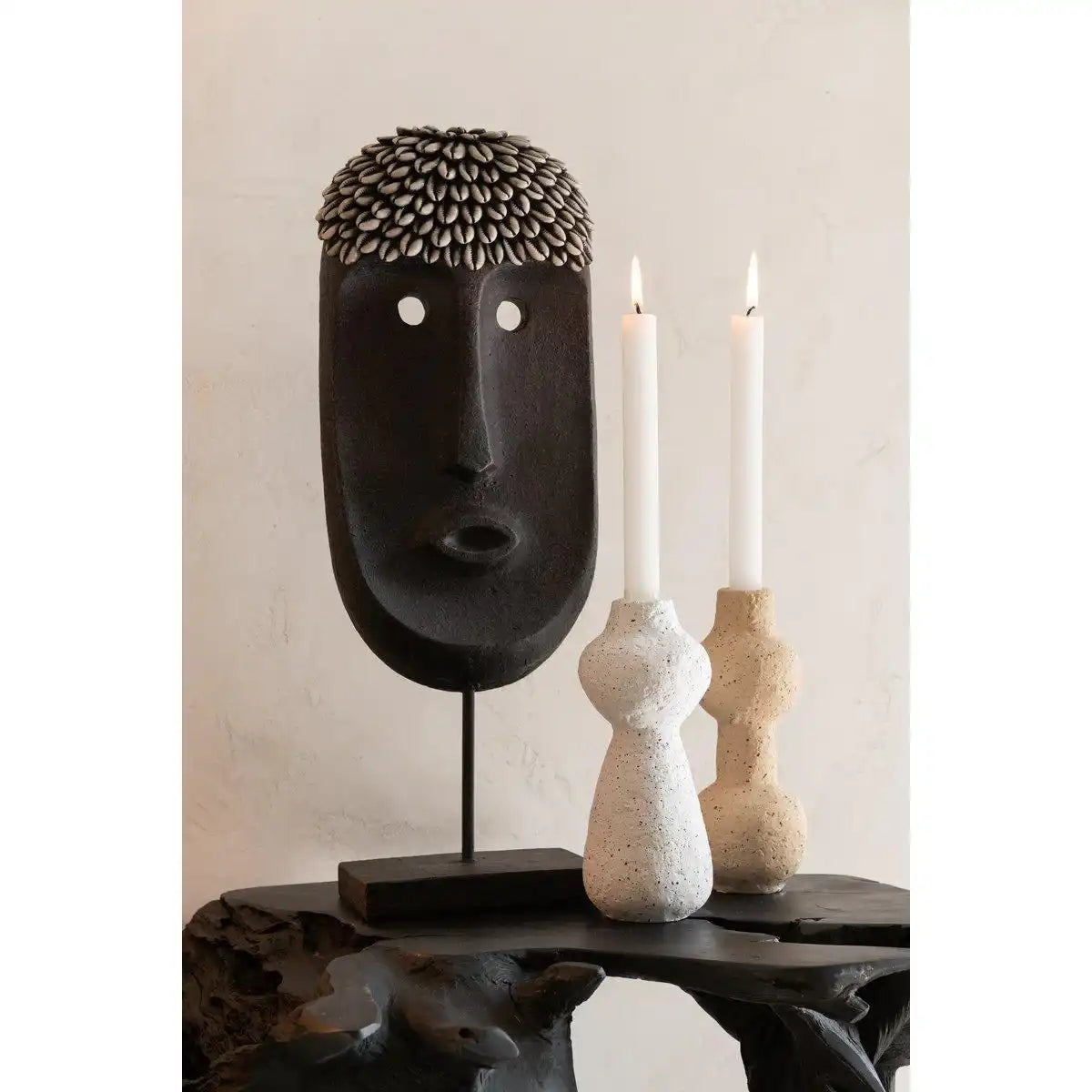 J-Line Dekoration Face Ethnic – Stein/Résine – Schwarz – groß - HomeDesign Knaus