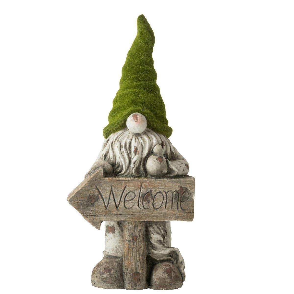 J-Line Dekoration Gnome Welcome Magnesium - grau/grün - klein - HomeDesign Knaus