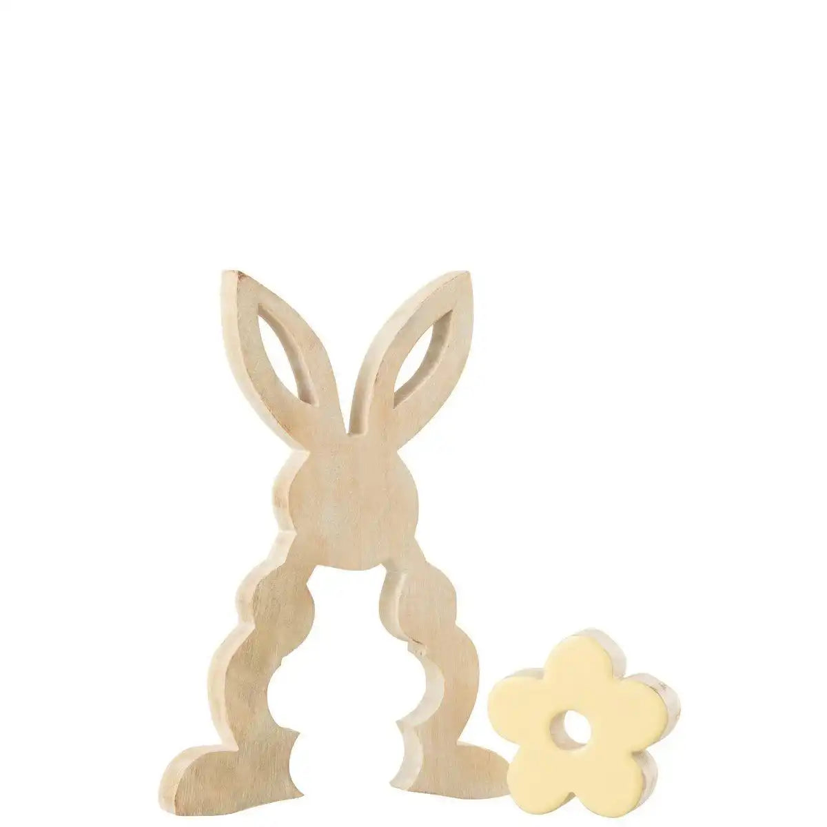 J-Line Dekoration Kaninchen mit Blume – Holz – Gelb – groß - HomeDesign Knaus