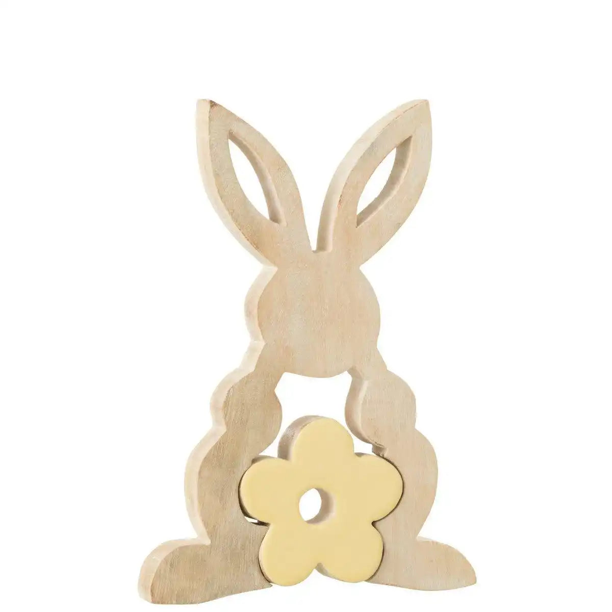 J-Line Dekoration Kaninchen mit Blume – Holz – Gelb – groß - HomeDesign Knaus