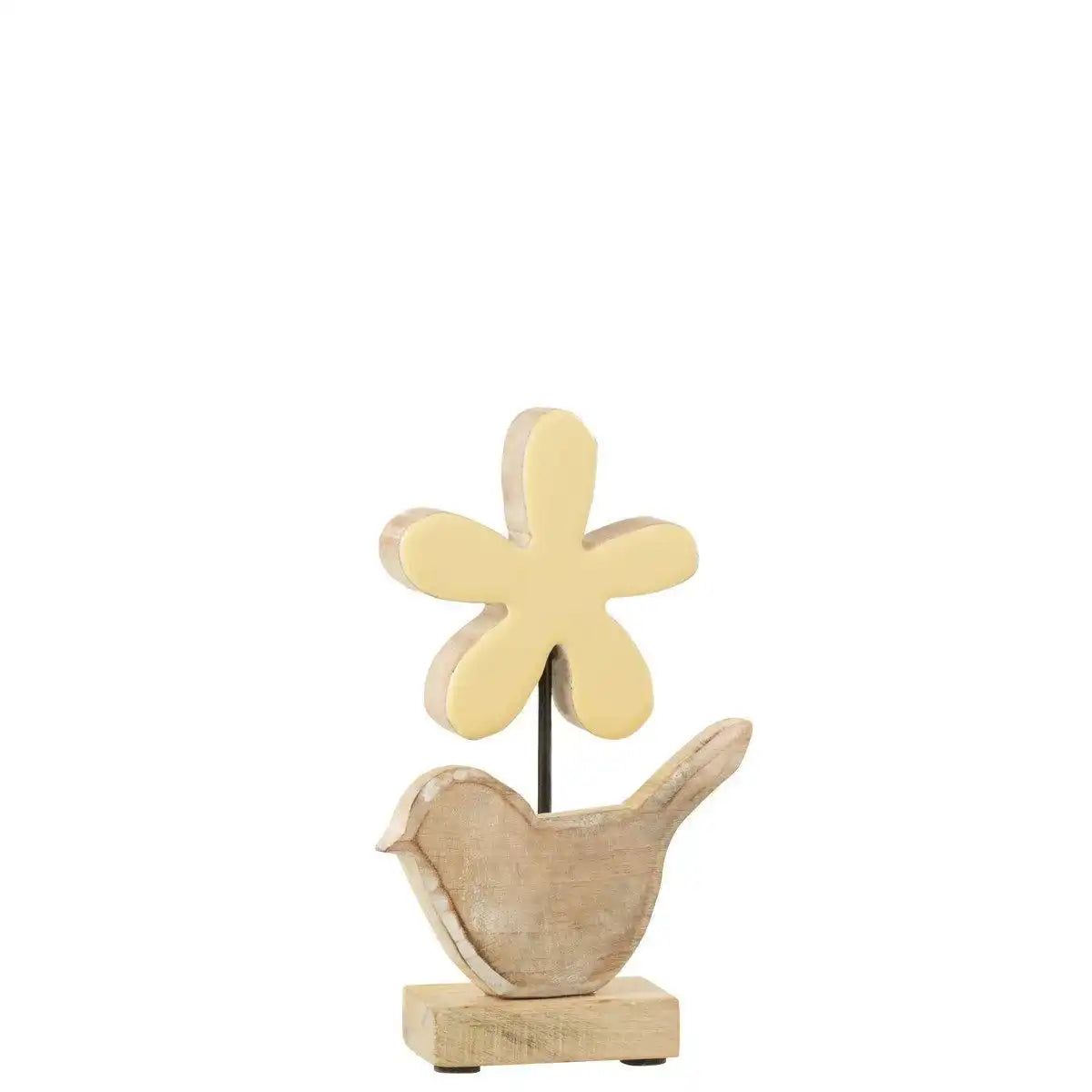 J-Line Dekoration Vogel mit Blume – Holz – Gelb – klein - HomeDesign Knaus
