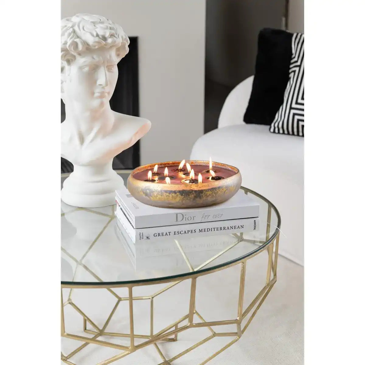 J-Line Duftkerze M-Chic Glas Gold/Schwarz Extra Large-35U - HomeDesign Knaus