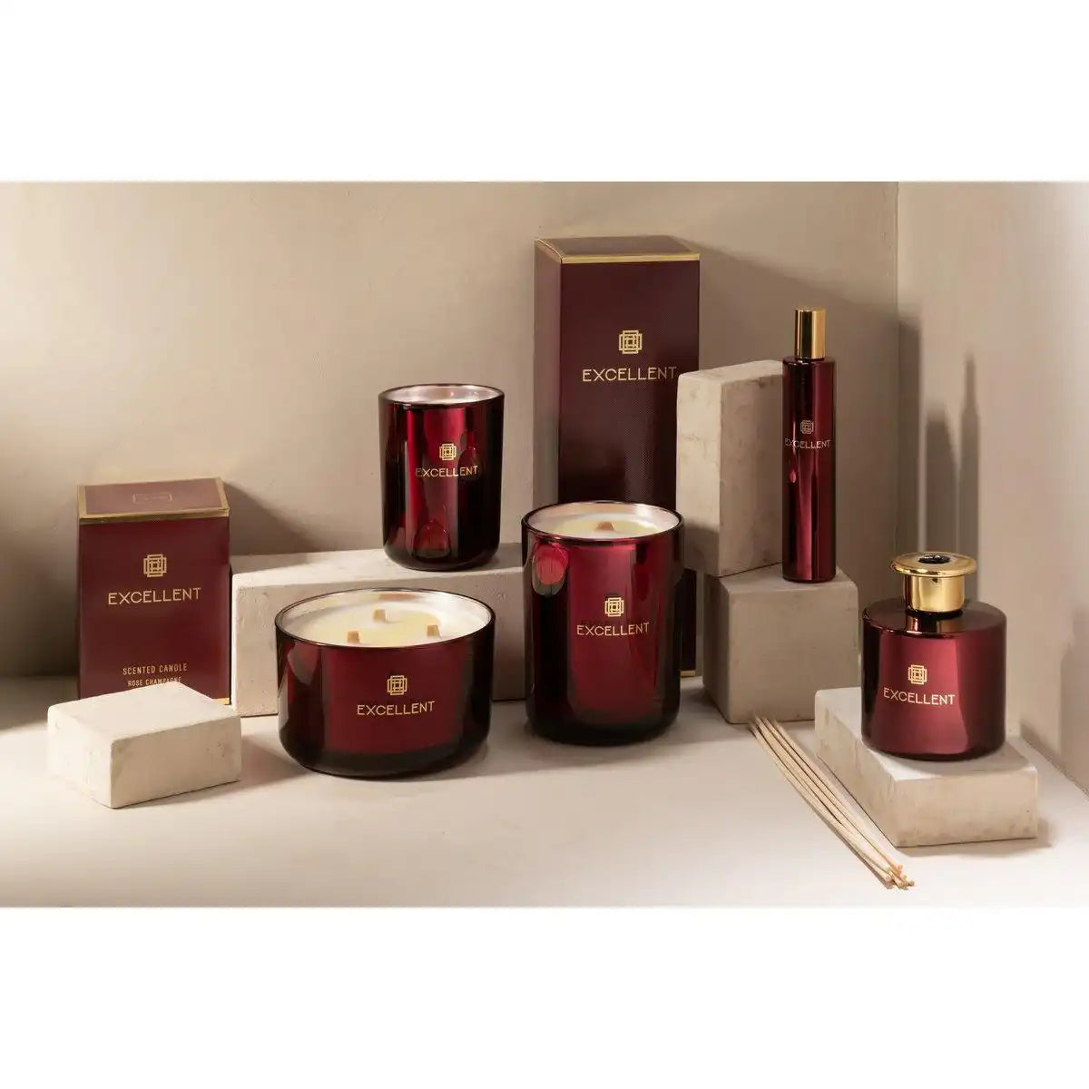 J-Line Duftöl + Stäbchen Excellent – Glas – Weinrot - HomeDesign Knaus