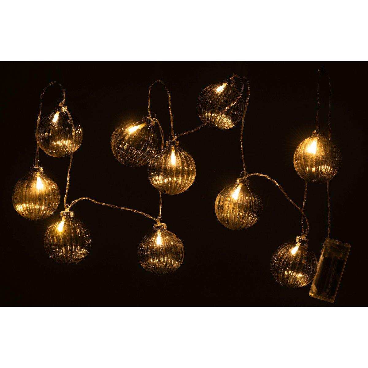 J-Line Girlande 10 Kugeln + gerippt – Glas – dunkelgrau – LED - HomeDesign Knaus