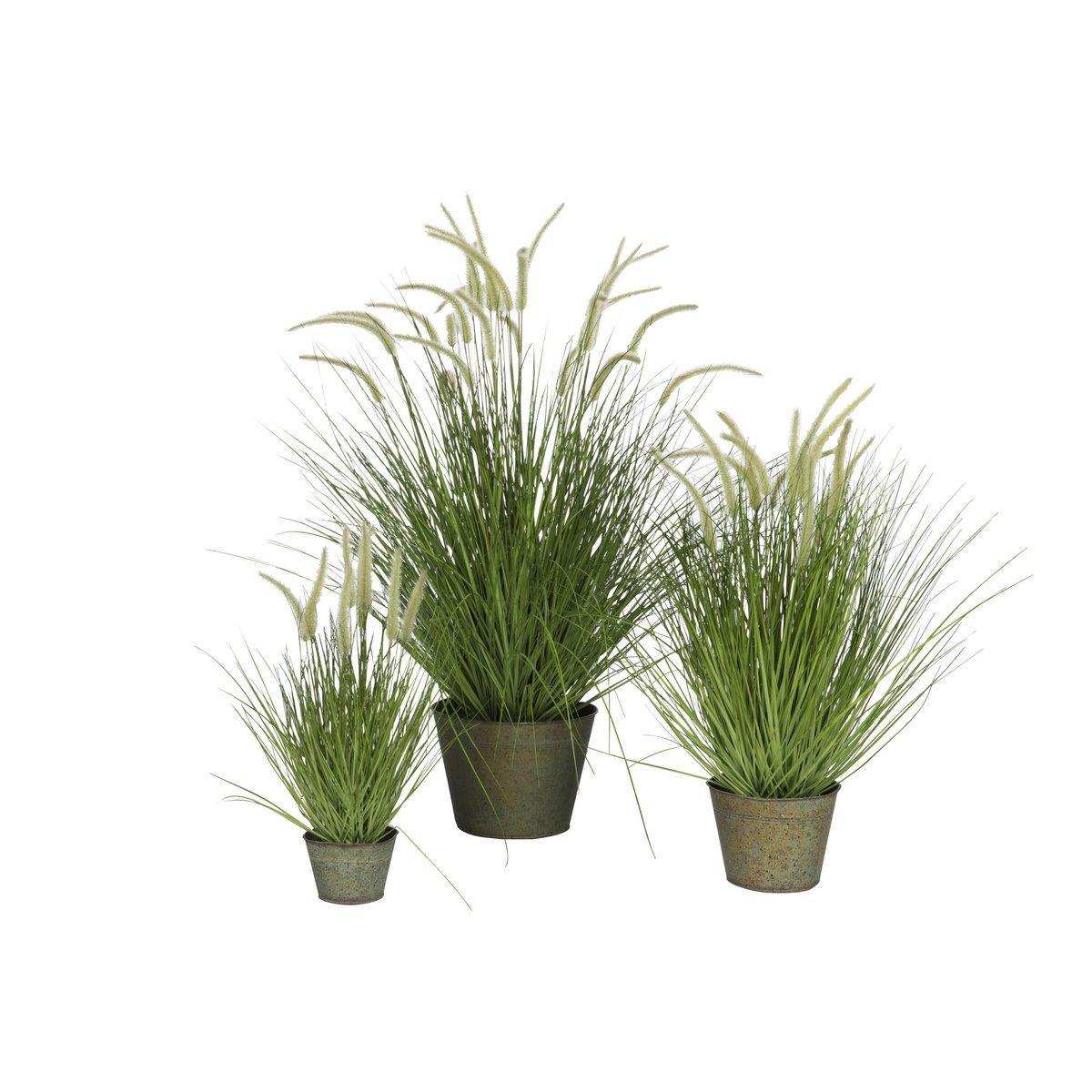 J-Line Gräser + Schwänze im Topf, Metall, grün, Kunststoff, grün, groß - HomeDesign Knaus