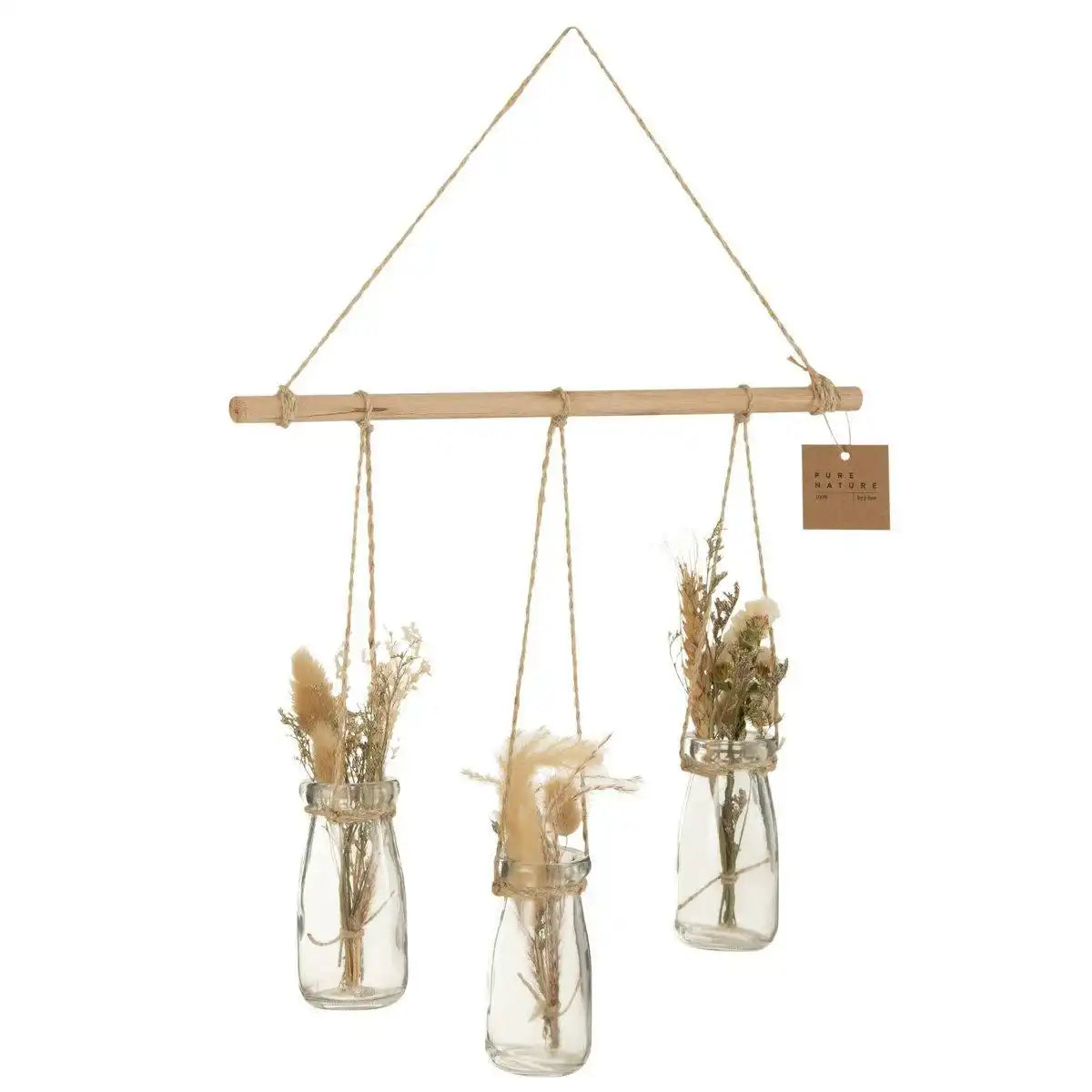 J-Line Hängeflasche mit Trockenblumen 3 Stück Glas Natur - HomeDesign Knaus