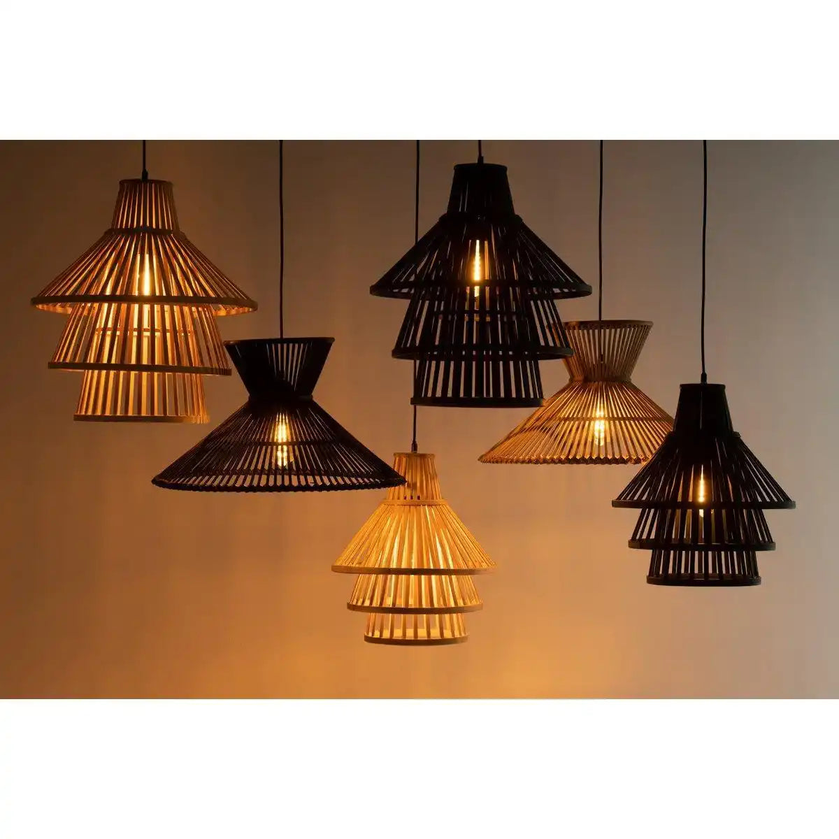 J-Line Hängelampe Layers Bambus Schwarz Medium - HomeDesign Knaus